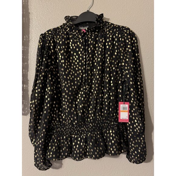 Vince Camuto Holiday Top Gold Black Sleeve Small Long Sleeve NEW - Picture 3 of 11